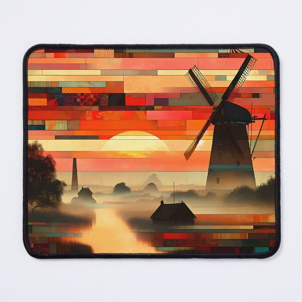 Item preview, Mill at the Edge of Morning | Geometric Sunrise Over the Norfolk Broads designed and sold by Stoneflower-Art.