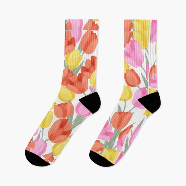 Artikelvorschau, Voller Tulpenblumen- und Pflanzenmuster in Rosa, Rot, Orange, Gelb, Grün und Weiß – Perfekt für den Alltag, minimalistisches und klares Design entworfen und verkauft von erkabees.