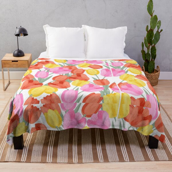 Artikelvorschau, Voller Tulpenblumen- und Pflanzenmuster in Rosa, Rot, Orange, Gelb, Grün und Weiß – Perfekt für den Alltag, minimalistisches und klares Design entworfen und verkauft von erkabees.