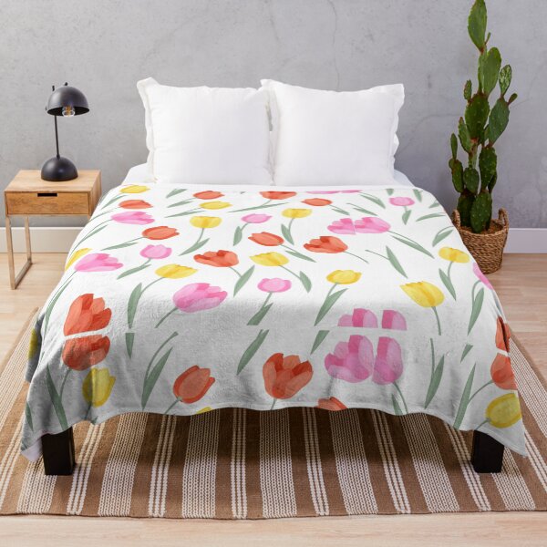 Aperçu de l'œuvre Motif de tulipes et de plantes mignon et joli en rose, rouge, orange, jaune, vert et blanc - Parfait pour la vie quotidienne, design minimaliste et épuré créée et vendue par erkabees.