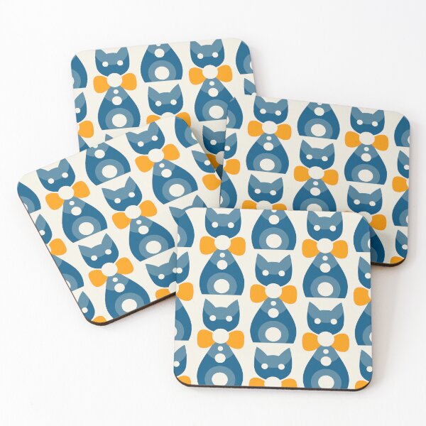 Item preview, Retro cats pattern / blue and yellow /3477D designed and sold by RouCouCou.