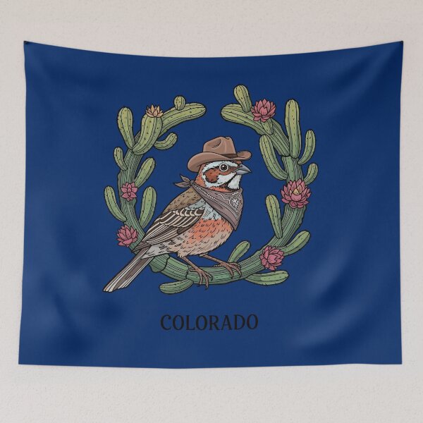 Item preview, Whimsical Colorado Lark Bunting Bird Surrounded By Claret Cup Cactus designed and sold by taiche.
