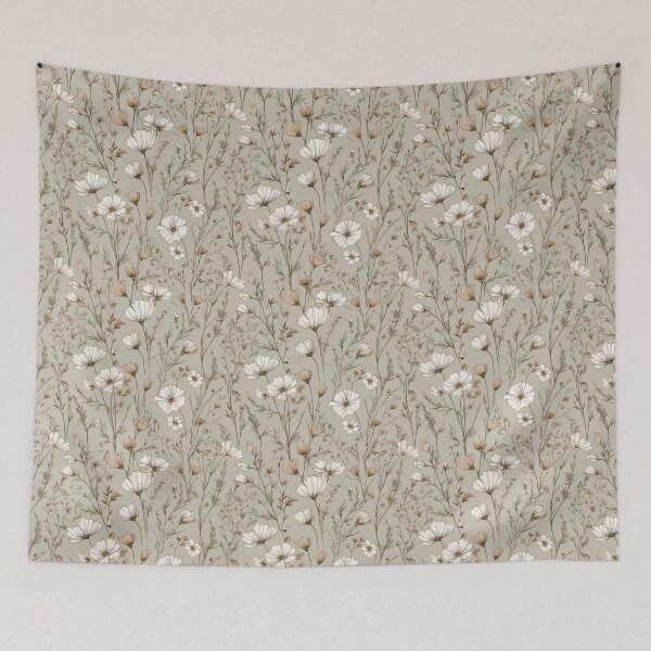 Item preview, Neutral Botanical Line Art Wildflower Pattern 	 designed and sold by CleverboyDsgns.