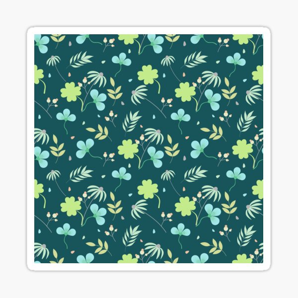 Item preview, Motif floral bleu-vert sans couture avec feuilles de trèfle designed and sold by Alynek-Design.