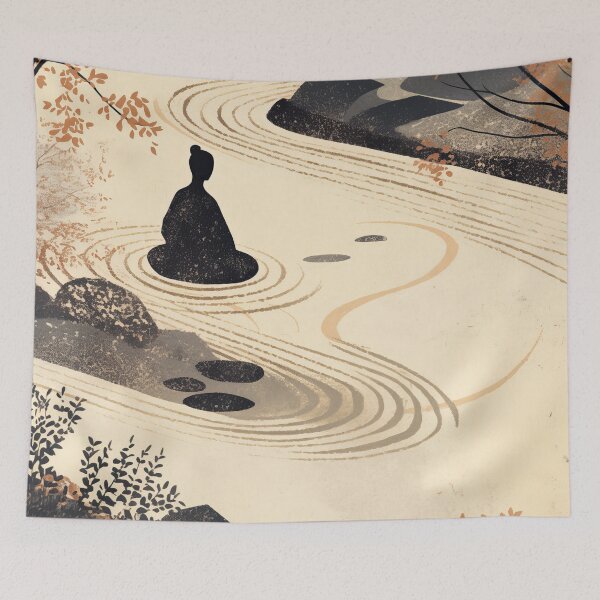 Item preview, Zen Monk Meditation in Japanese Garden - Buddhist Mindfulness Art designed and sold by alfmar.