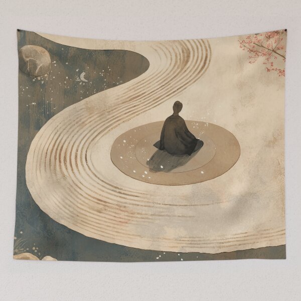 Item preview, Zen Monk Meditation in Japanese Garden - Buddhist Mindfulness Art designed and sold by alfmar.