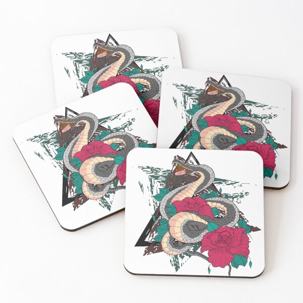 Item preview, Snake with red roses on a green, black and brown background  designed and sold by Patsmerch.