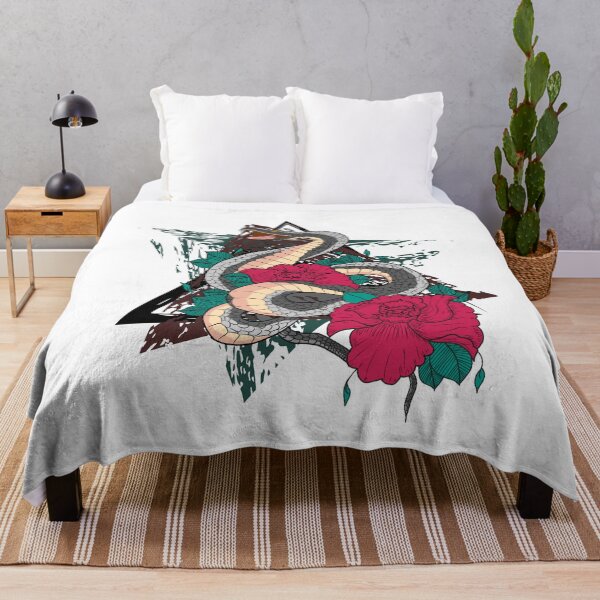 Item preview, Snake with red roses on a green, black and brown background  designed and sold by Patsmerch.