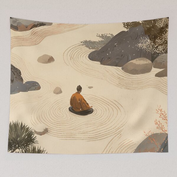 Item preview, Zen Monk Meditation in Japanese Garden - Buddhist Mindfulness Art designed and sold by alfmar.