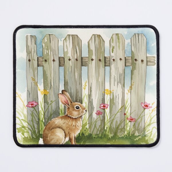 Item preview, Peaceful Bunny by the Fence – Watercolor Animal Art designed and sold by Twittlefish.