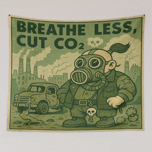 Item preview, Breathe Less – Cut CO₂: Retro Climate Poster designed and sold by Boldolka.