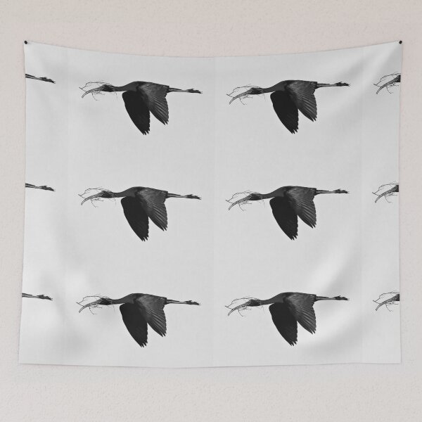 Item preview, "Flying Ibis with Twig – Graceful Bird in Flight" designed and sold by ViktoriaLens.