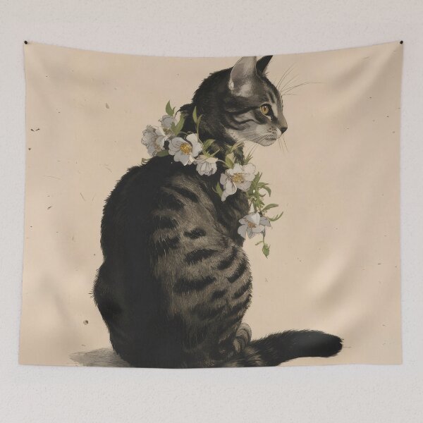 Item preview, Grey Tabby Cat with Flower designed and sold by FieldScent.