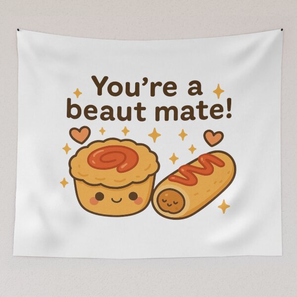Item preview, Cute Aussie Meat Pie & Sausage Roll with Tomato Sauce – Australian Snack Art designed and sold by POPDOTSHOP.
