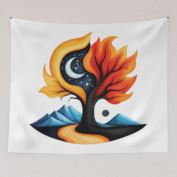 Item preview, The Cosmic Flame Tree – A Surreal Fusion of Fire, Nature, and the Night Sky designed and sold by ChenEngEng.