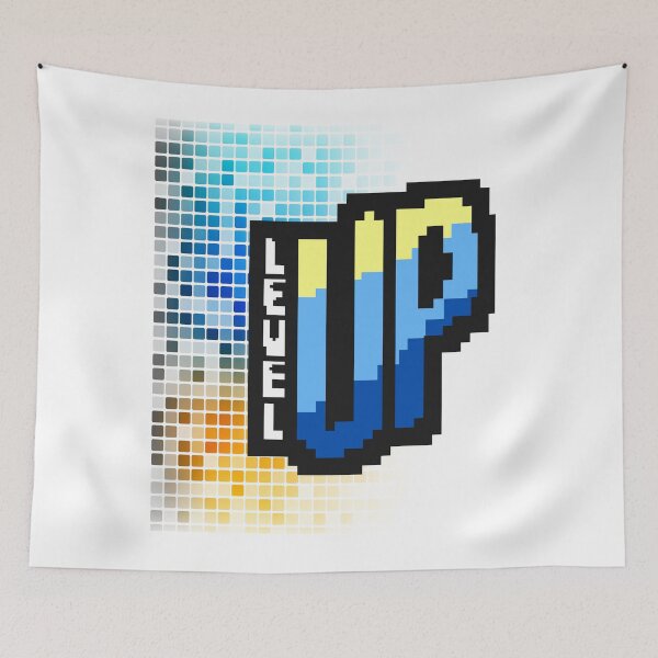 Item preview, Blue and yellow pixel level up designed and sold by Patsmerch.
