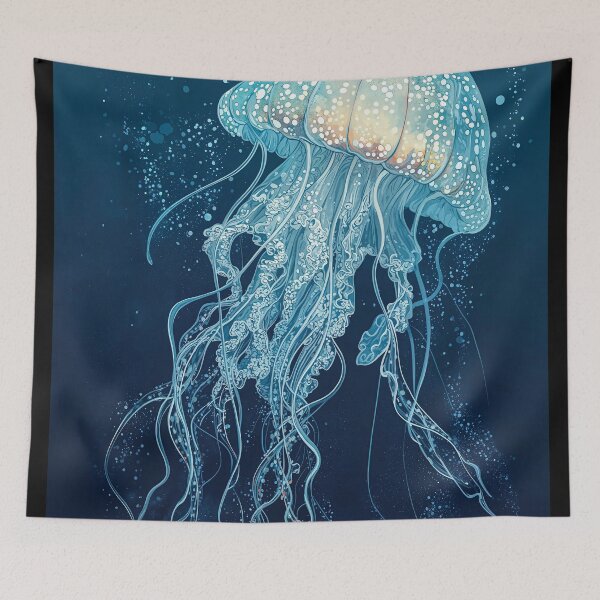 Item preview, Japandi Wall Art Jellyfish Painting Blue Wall Art Maximalist Japanese Wall Art Ocean Wall art designed and sold by regnumsaturni.