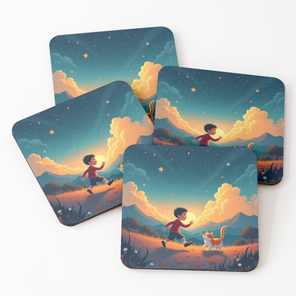 Item preview, Chasing Joy – A Boy and His Cat designed and sold by Lunawisk.art.