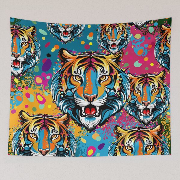 Item preview, Tiger Head Rainbow colors paint stains designed and sold by BluedarkArt.