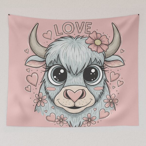 Item preview, LOVE Cute Yak with Flowers and Hearts designed and sold by Owcomm.