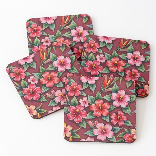 Item preview, Red Tropical Cartoon Flowers Pattern designed and sold by FunCartoonSpot.