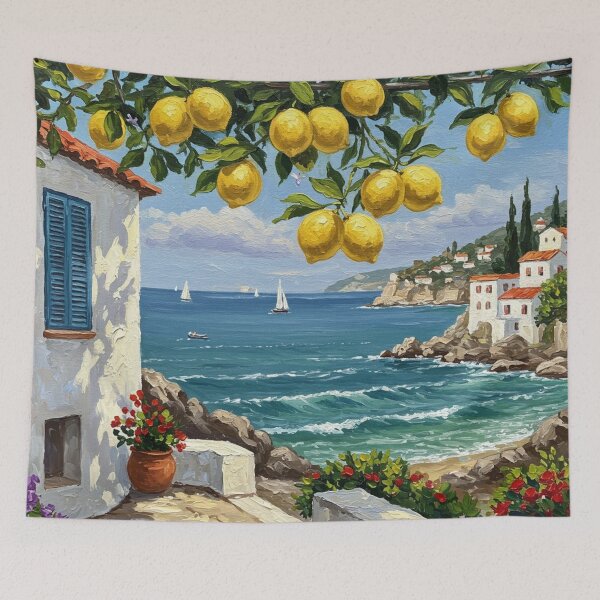 Item preview, Serene Coastal Escape - Lemon Tree by the Sea designed and sold by PhotiniaART.