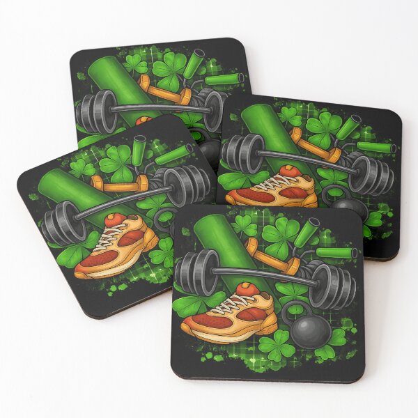 Item preview, Colorful Fitness Equipment Art with Lucky Shamrocks Background designed and sold by haitrieuic96.