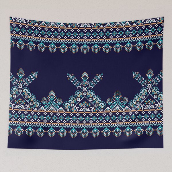 Item preview, Navy Ethnic Pixel Textile Weaving Design  designed and sold by MNX.