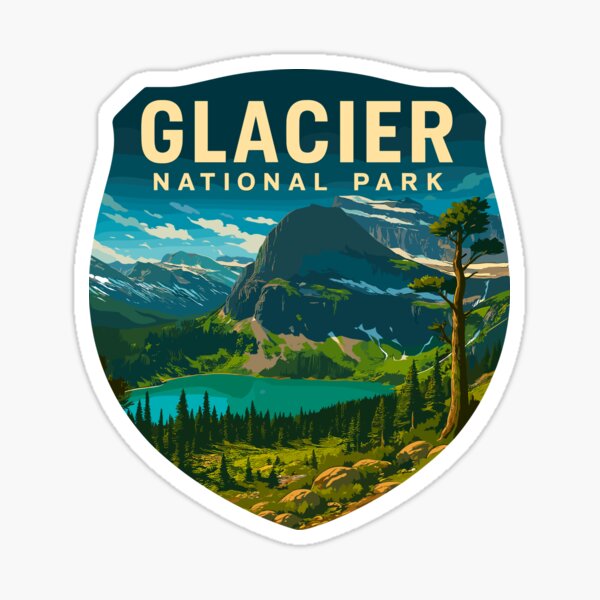 Artikel-Vorschau von Glacier-Nationalpark Retro-Berglandschaft Sticker, designt und verkauft von Ismeal Von.