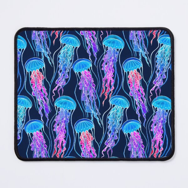 Item preview, Méduse arc-en-ciel luminescente sur fond bleu marine designed and sold by micklyn.