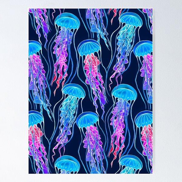 Item preview, Luminescent Rainbow Jellyfish on Navy Blue designed and sold by micklyn.