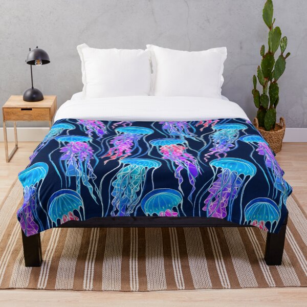 Item preview, Luminescent Rainbow Jellyfish on Navy Blue designed and sold by micklyn.