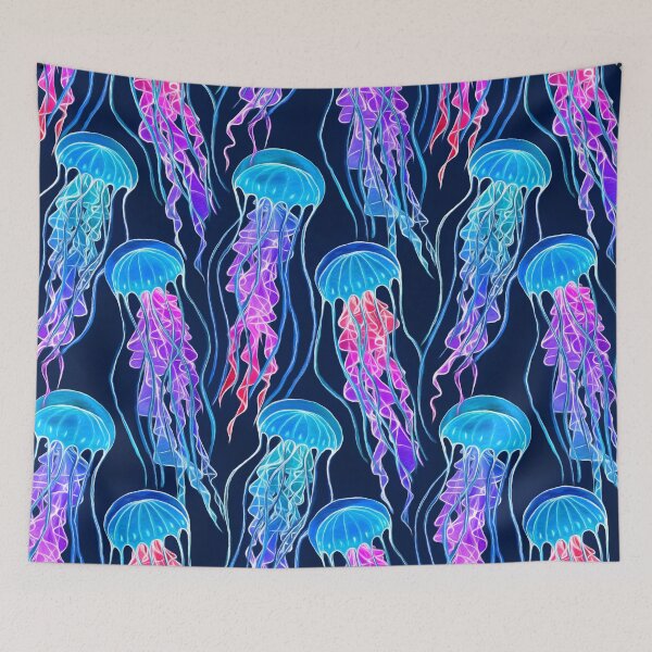Item preview, Luminescent Rainbow Jellyfish on Navy Blue designed and sold by micklyn.