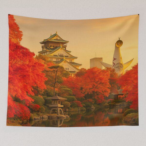 Item preview, Autumn Dreamscape in Osaka, Japan – Osaka Castle & Tower of the Sun designed and sold by NihonKamonScape.