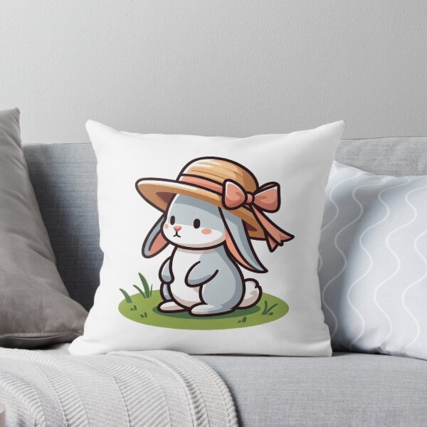 Item preview, Cartoon Bunny with Ribbon Straw Hat – Garden Time Vibes designed and sold by Confuzz1ed.