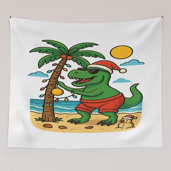 Item preview, Merry Christmas Dino: Funny Christmas Dinosaur with Palm Tree Lights designed and sold by Globalcitytees.