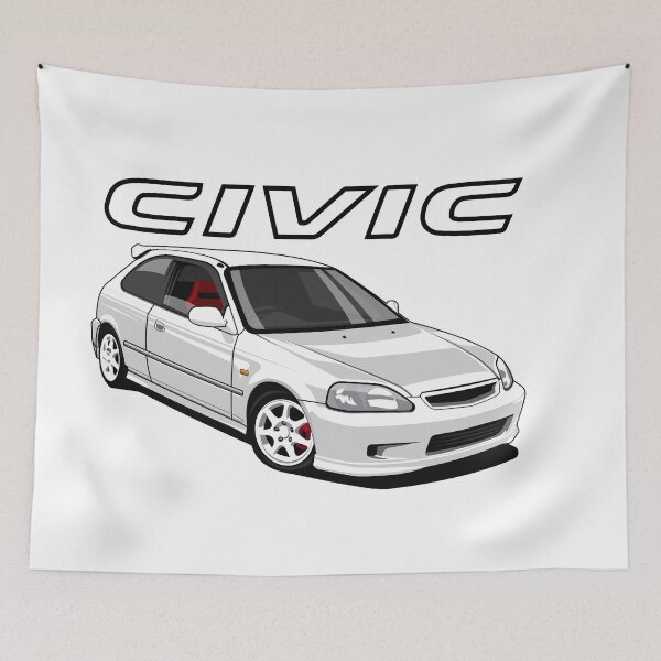 Item preview, JDM Honda Civic EK9 Hatchback Vector Illustration – White Tuned Street Racer Art designed and sold by wisnubayuaji.
