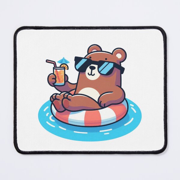 Item preview, Cartoon Bear Floating with Drink – Poolside Chill Vibes designed and sold by Confuzz1ed.