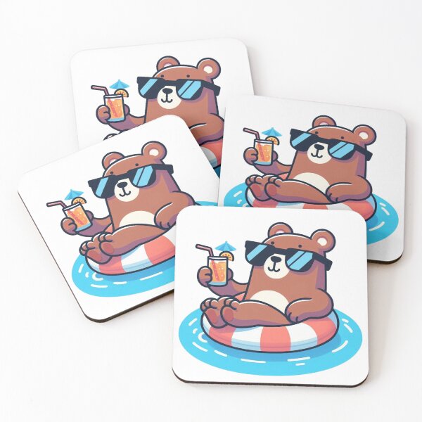 Item preview, Cartoon Bear Floating with Drink – Poolside Chill Vibes designed and sold by Confuzz1ed.
