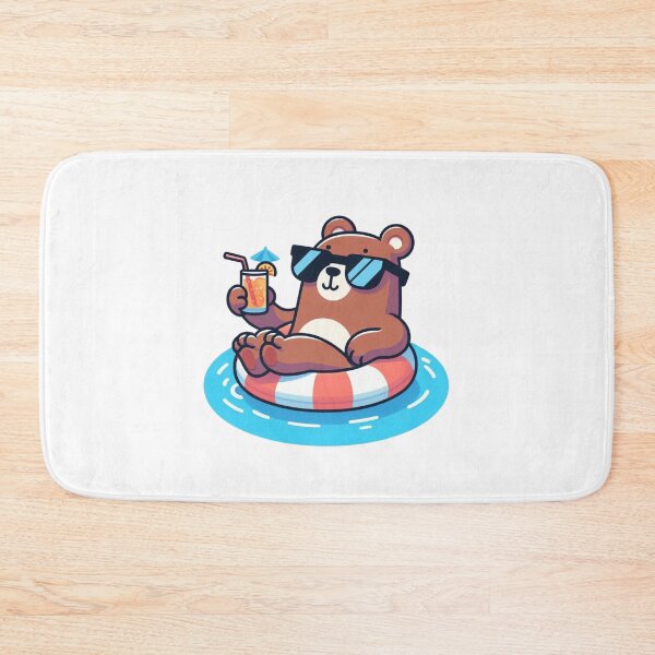 Item preview, Cartoon Bear Floating with Drink – Poolside Chill Vibes designed and sold by Confuzz1ed.