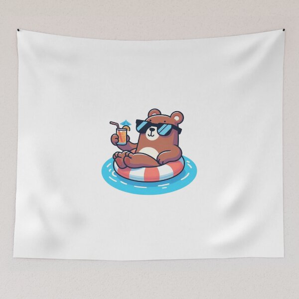 Item preview, Cartoon Bear Floating with Drink – Poolside Chill Vibes designed and sold by Confuzz1ed.
