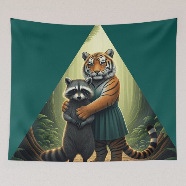 Item preview, Forest Friends – Cute Tiger & Raccoon in Cozy Nature Scene designed and sold by Amateurtrader.