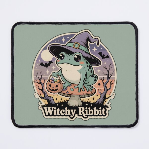 Item preview, Witchy Ribbit – Retro Halloween Frog Witch on Mushroom with Candy Bucket designed and sold by Nuist25.