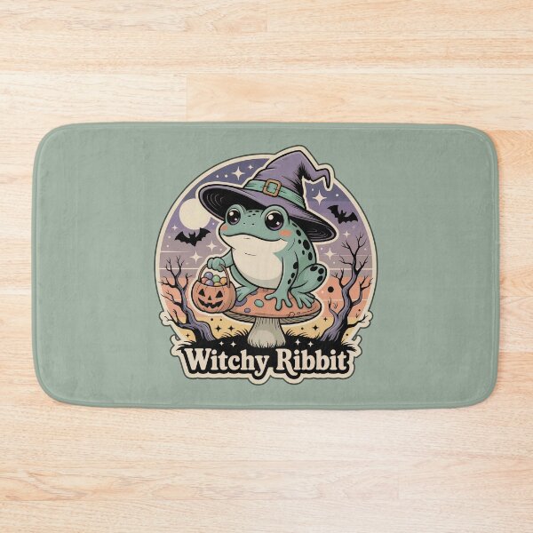 Item preview, Witchy Ribbit – Retro Halloween Frog Witch on Mushroom with Candy Bucket designed and sold by Nuist25.