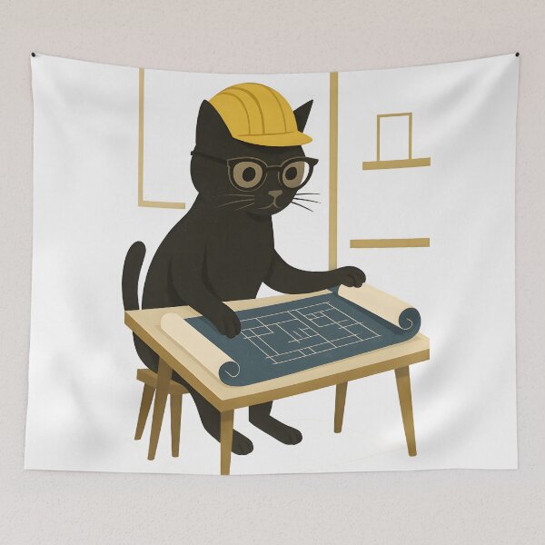 Item preview, Architect Cat with Blueprints designed and sold by Uglyandcute.