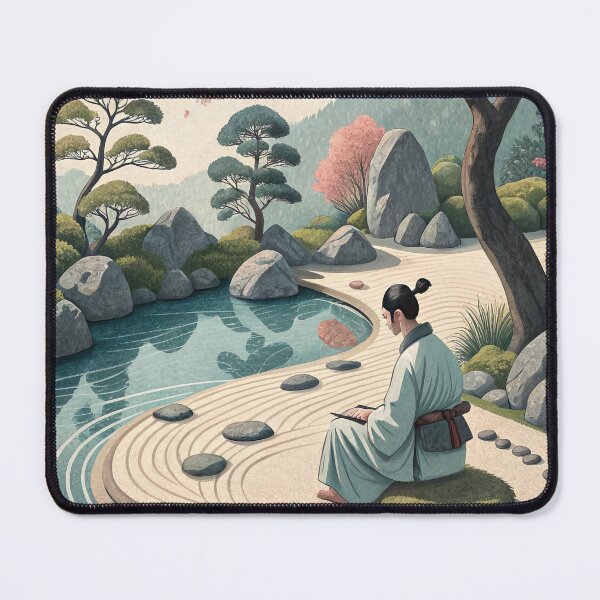 Item preview, Japanese Zen Garden with Cranes and Pagoda - Traditional Temple Lake Landscape designed and sold by alfmar.