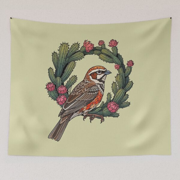 Item preview, Colorado Lark Bunting Bird Surrounded By Red Cacti Flowers designed and sold by taiche.
