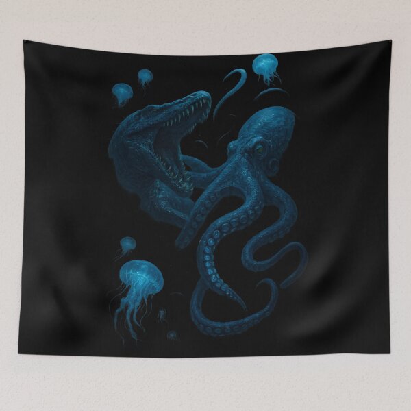 Item preview, Epic Mosasaurus vs Kraken Deep Sea Battle Art designed and sold by Uglyandcute.