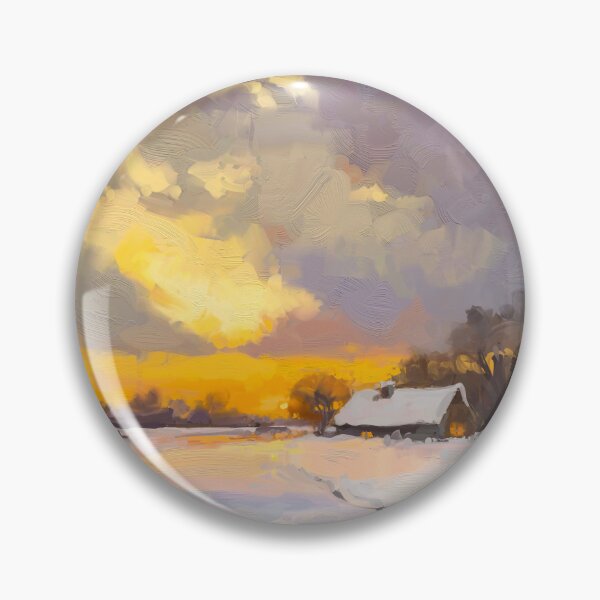Item preview, Hut in winter sunset landscape painting designed and sold by Mikko Tyllinen.