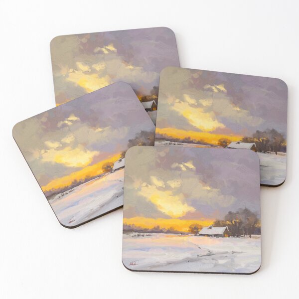 Item preview, Hut in winter sunset landscape painting designed and sold by Mikko Tyllinen.